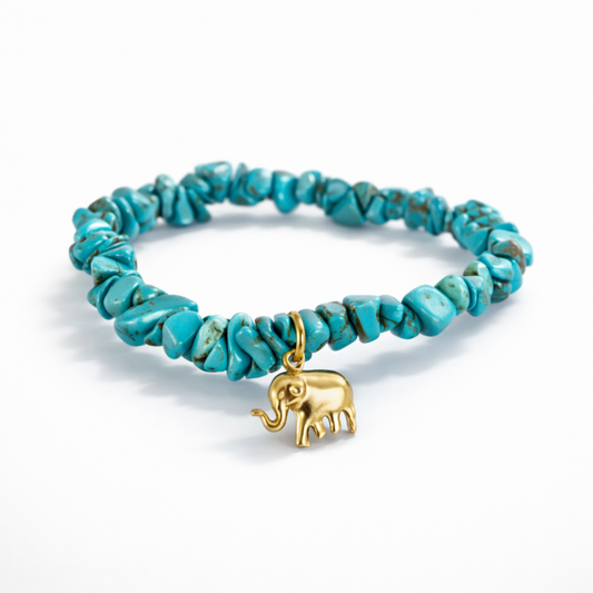 Pulseira Espiritual de Turquesa com Elefante / Proteção e Prosperidade