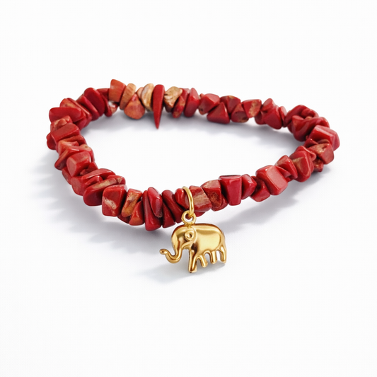 Pulseira Espiritual de Coral Vermelho com Elefante / Energia e Vitalidade