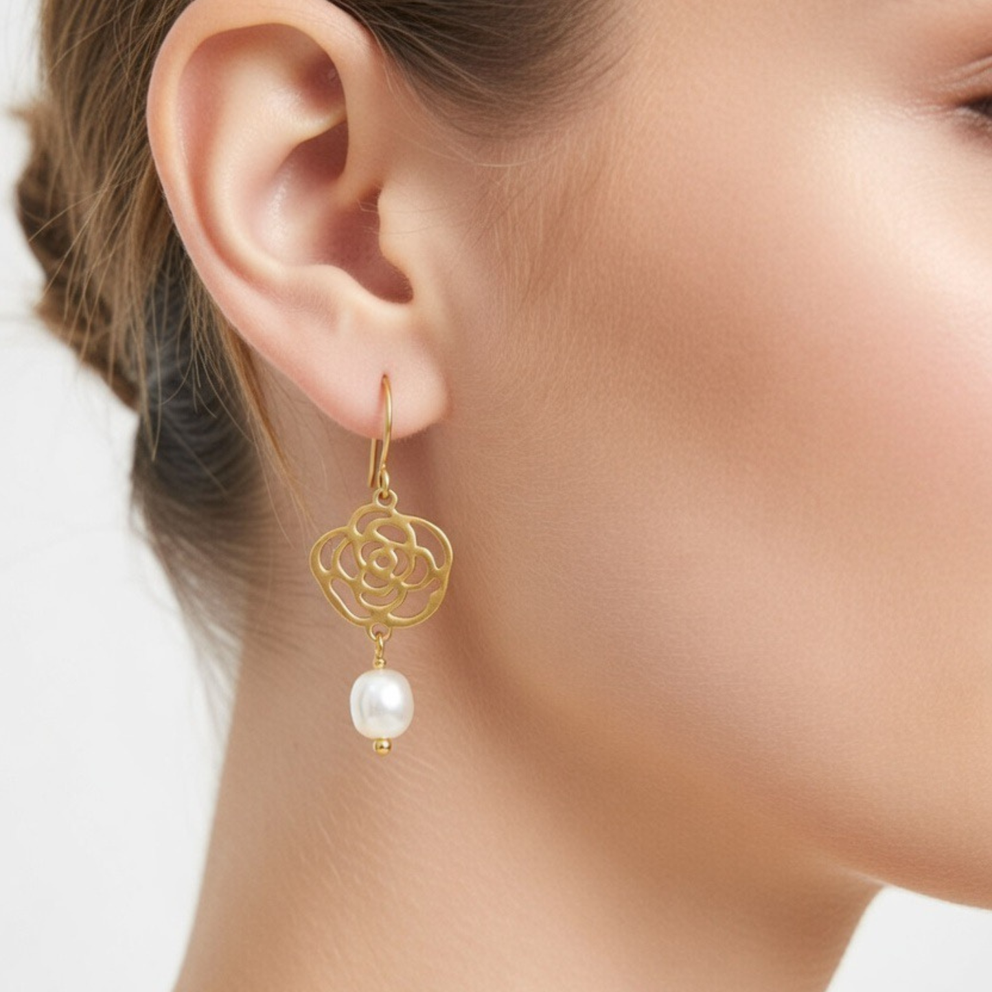 Brincos Rosa com Pérola Barroca Natural Certificada