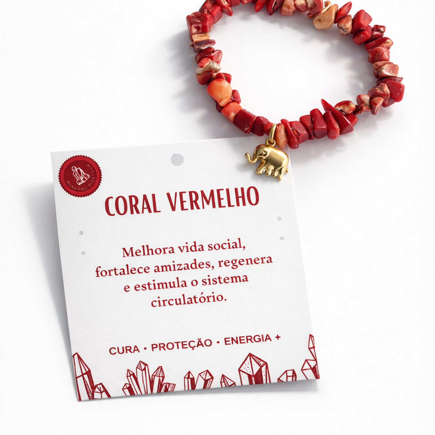 Pulseira Espiritual de Coral Vermelho com Elefante / Energia e Vitalidade