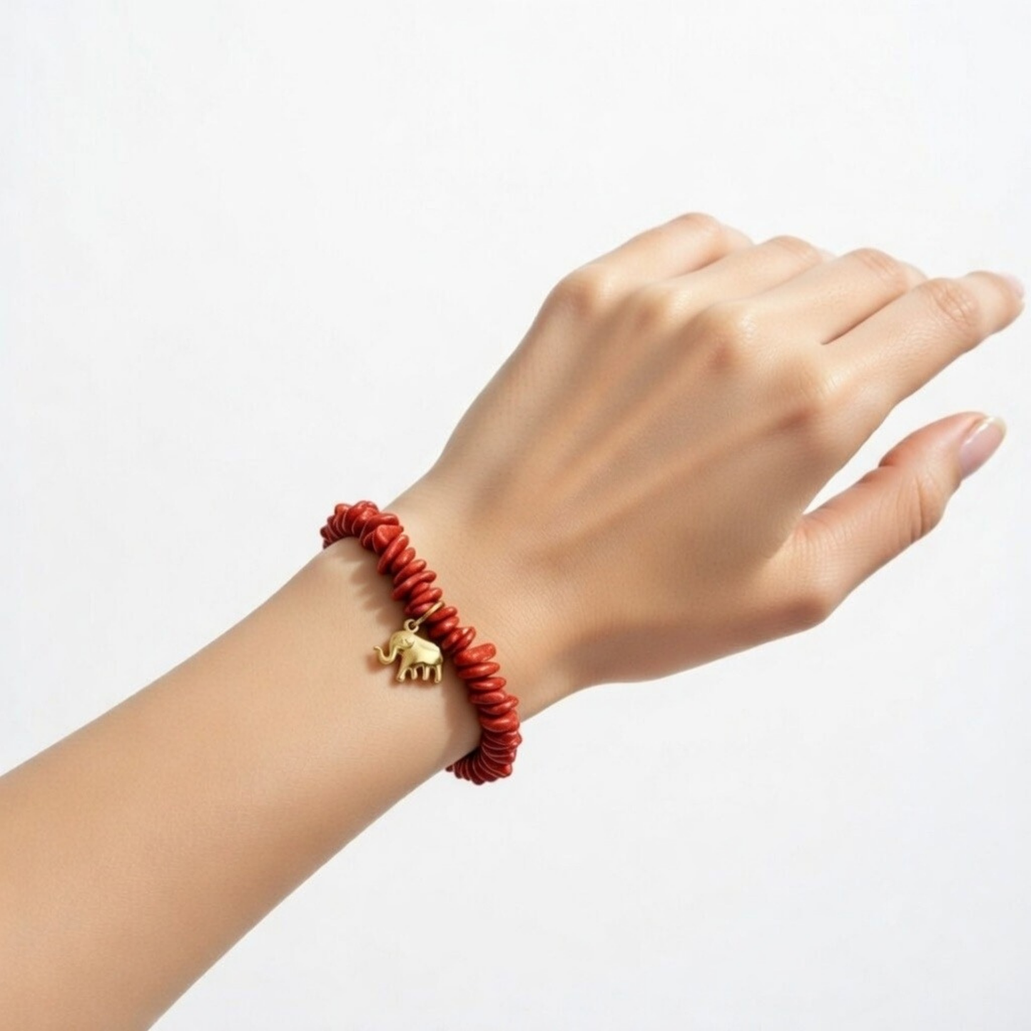 Pulseira Espiritual de Coral Vermelho com Elefante / Energia e Vitalidade