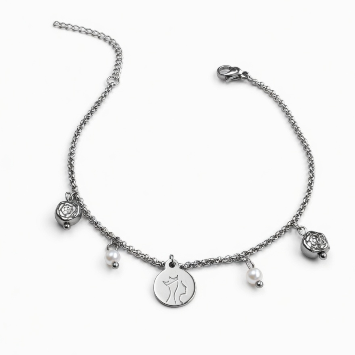 Pulseira Rainha Santa Isabel com Pérolas e Rosas