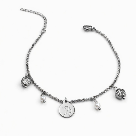 Pulseira Rainha Santa Isabel com Pérolas e Rosas